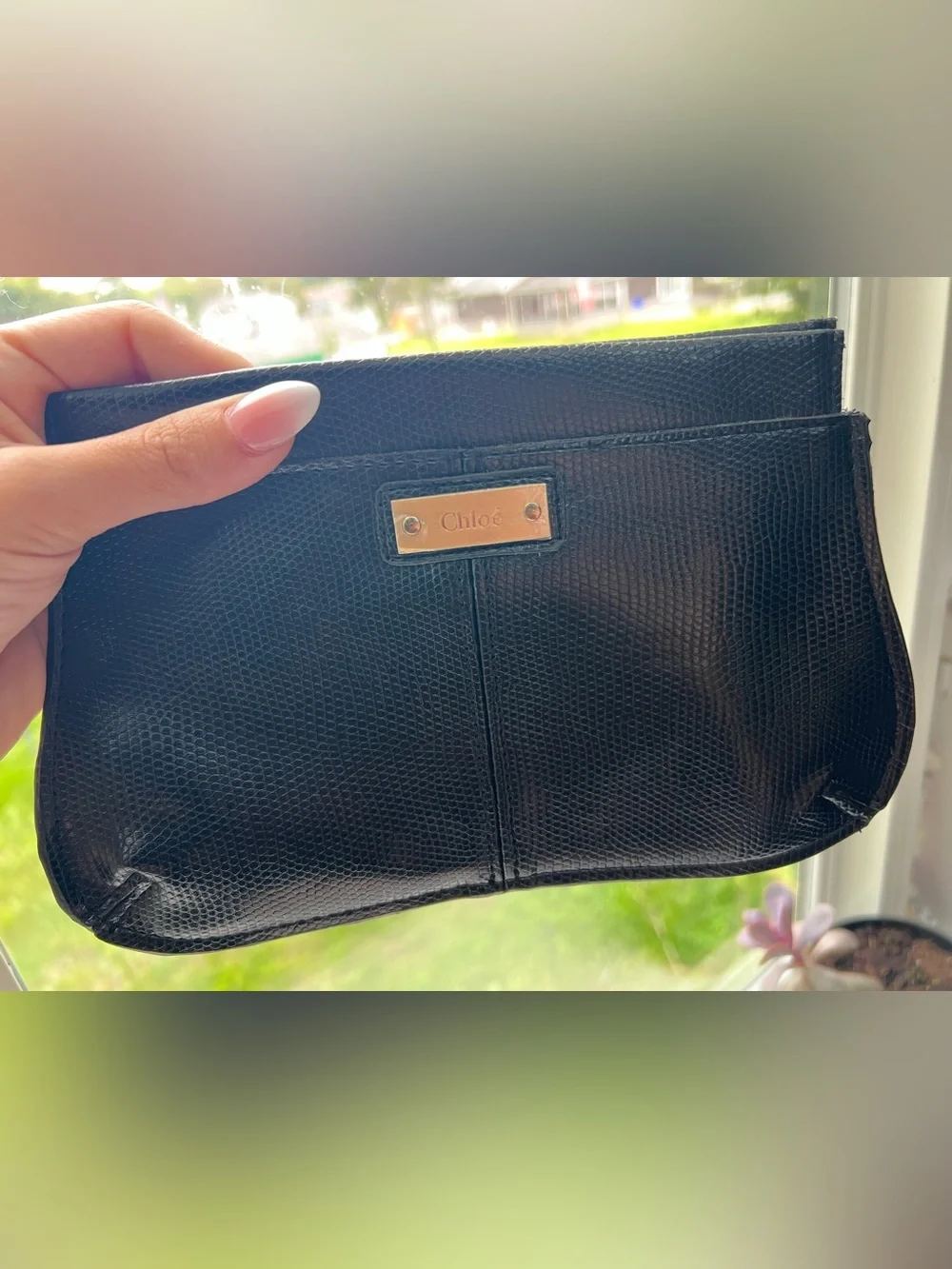 Chloe Black Flat Leather Flap Clutch Pouch